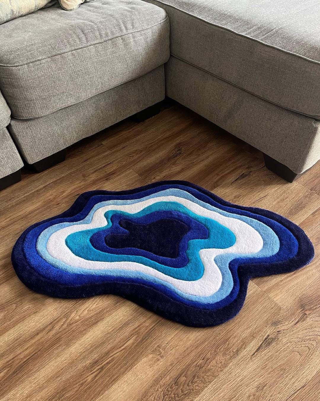 Blue Abstract Wavy Art Rug