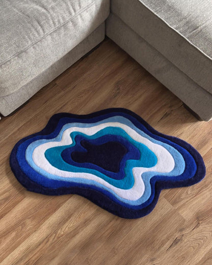 Blue Abstract Wavy Art Rug