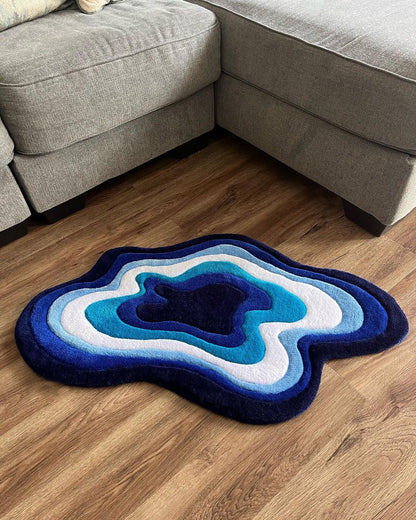 Blue Abstract Wavy Art Rug