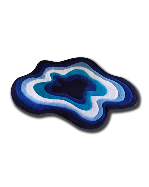 Blue Abstract Wavy Art Rug